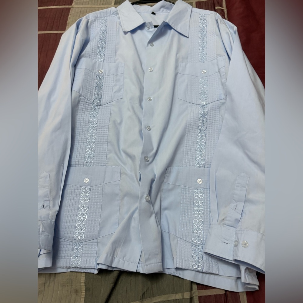 Handmade by Mexican Artisans “Guayabera” Dress Shirt with Embroidery. Size XL.